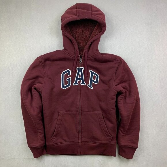 Gap Mens Sweater Small Red Logo Sherpa-Lined Full-Zip Hoodie Long Sleeve Winter - Picture 1 of 8